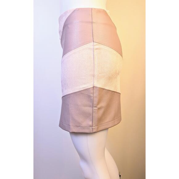 NEW She & Sky Miniskirt Small Dusty Pink Stripe Faux Leather Suede Colorblock - Picture 3 of 6